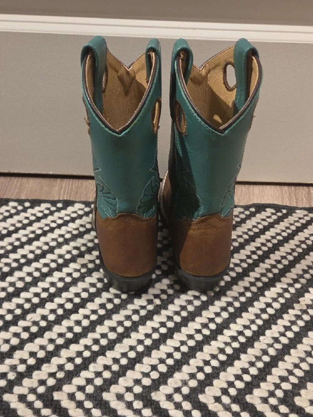 Masters Boot Co Leather Brown Cowboy Boots with Teal Shaft